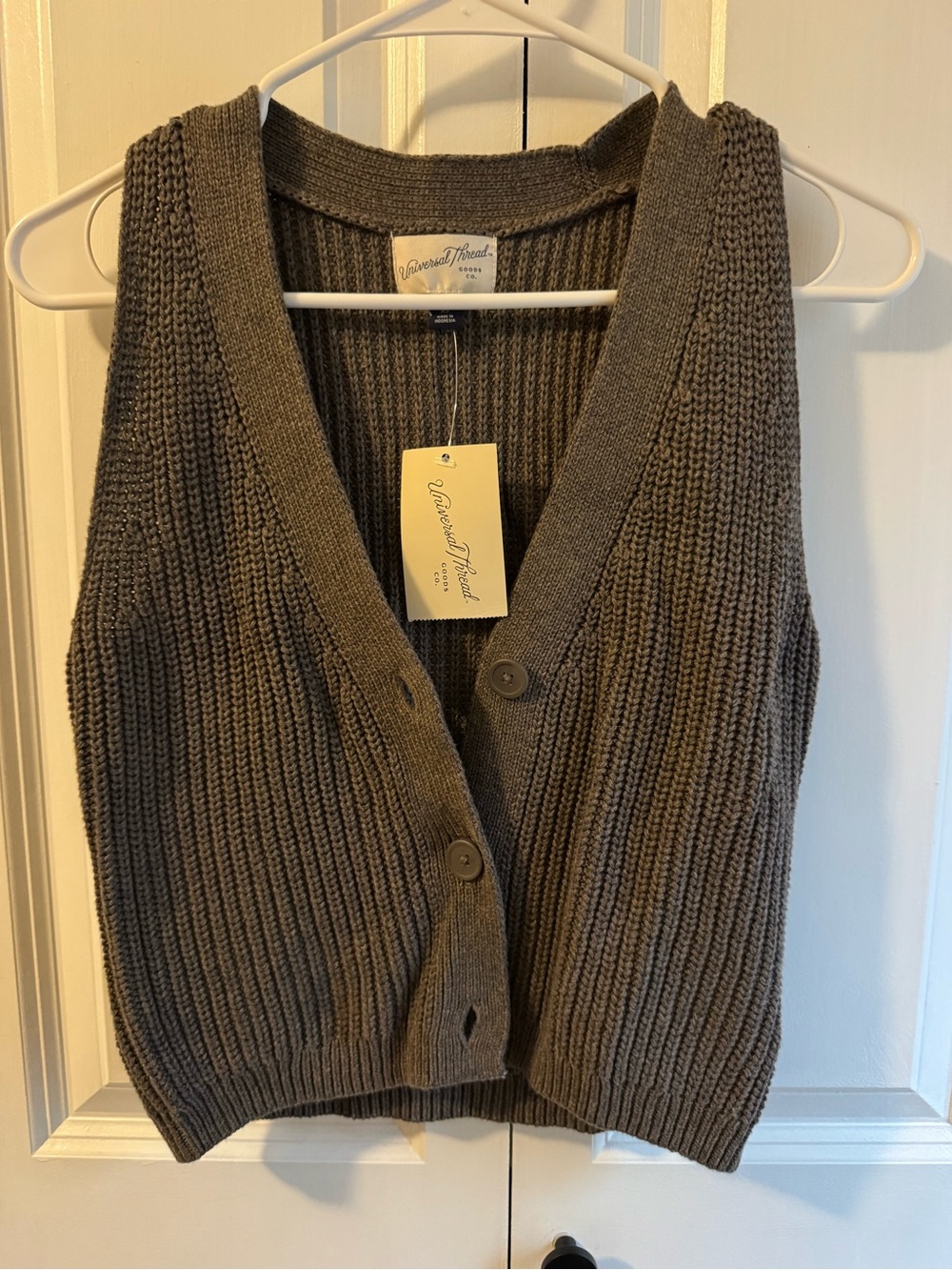 Women's Taupe Knit Button-Front Sweater Vest